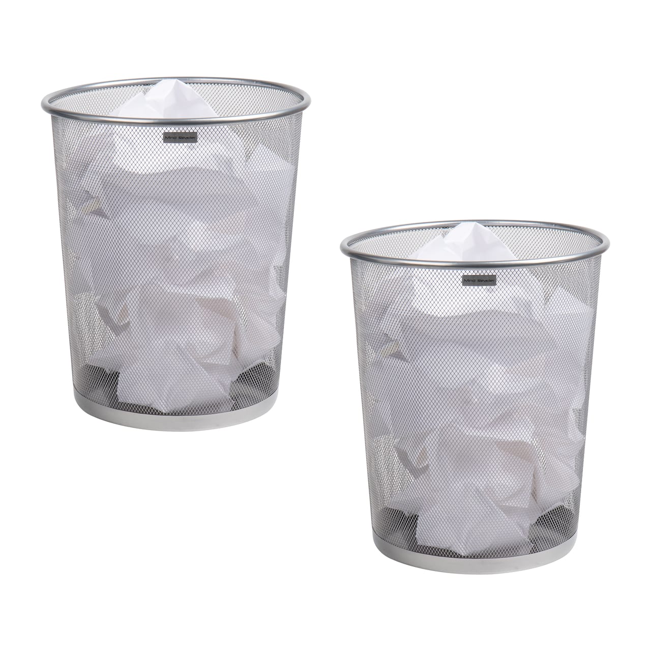 Mind Reader 2 Piece Garbage Round Metal Mesh Waste Basket Recycling Bin